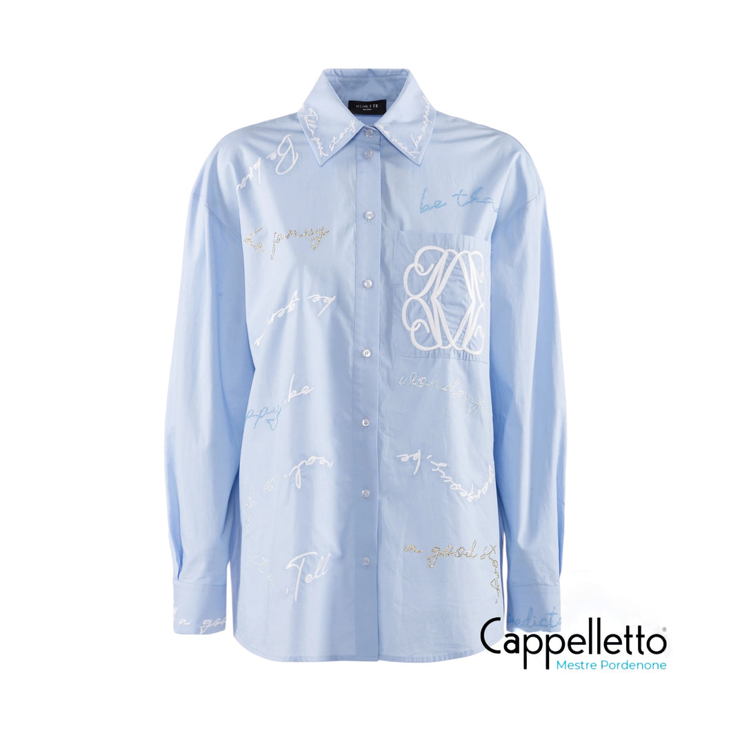 FLORIDA Camicia Over con Ricami Azzurro