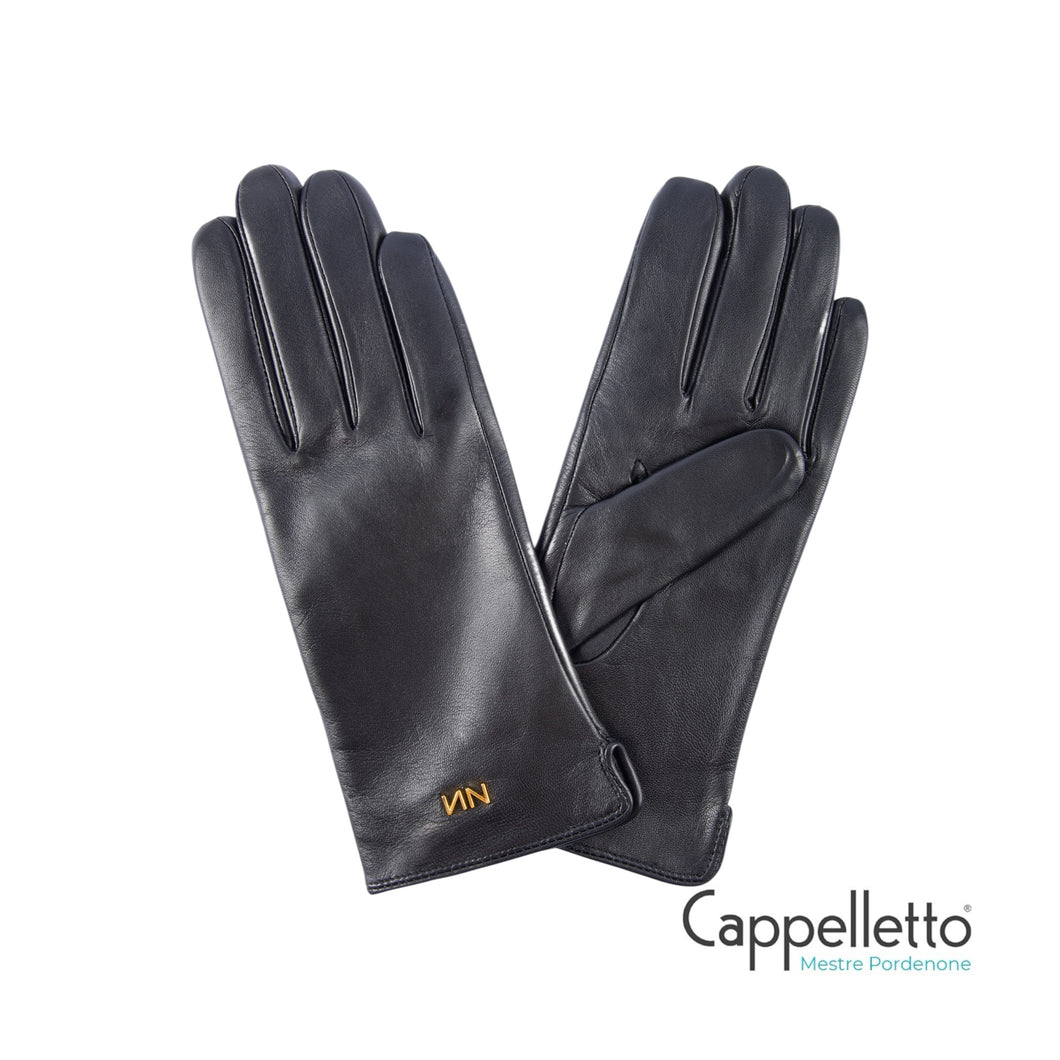 ZARINA Guanti in Pelle Logo NN Metallo - Nero