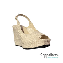 Carica l&#39;immagine nel visualizzatore di Gallery, FANCY Sandalo Zeppa in Pelle Intrecciata Avorio 9835
