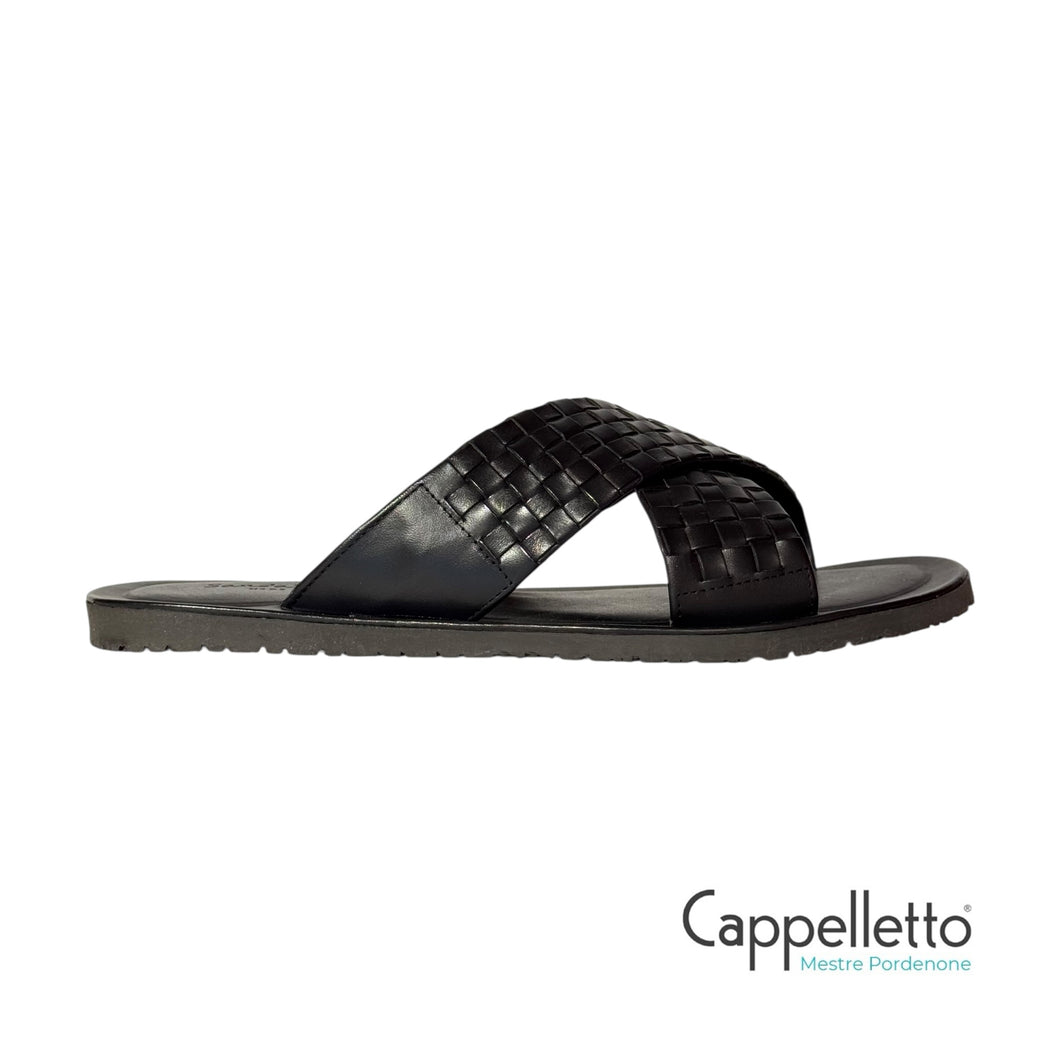 Ciabatta di Pelle Intrecciata Nera M5728