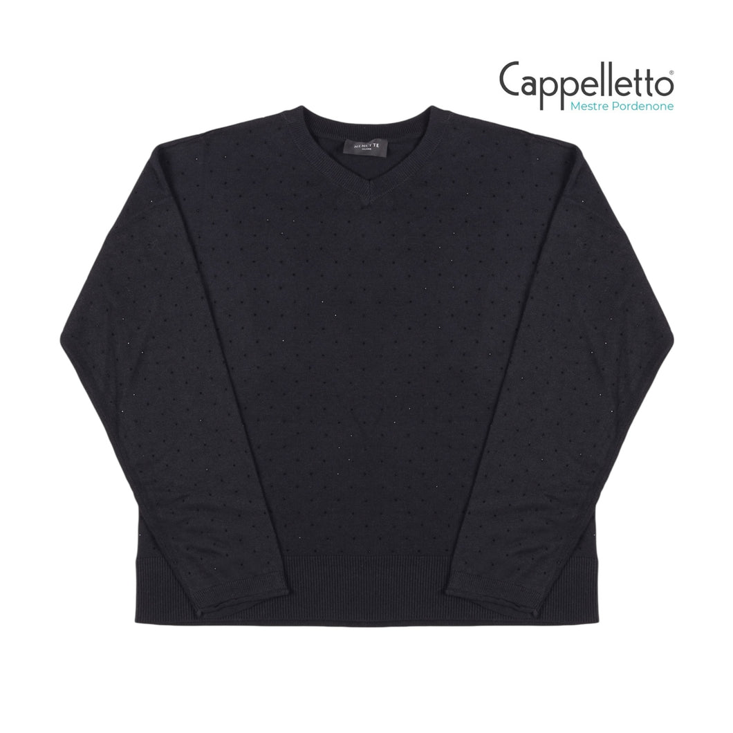 MORALE Maglia Girocollo Ricamo Strass - Nero