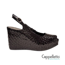 Carica l&#39;immagine nel visualizzatore di Gallery, FANCY Sandalo Zeppa in Pelle Intrecciata Nera 9835
