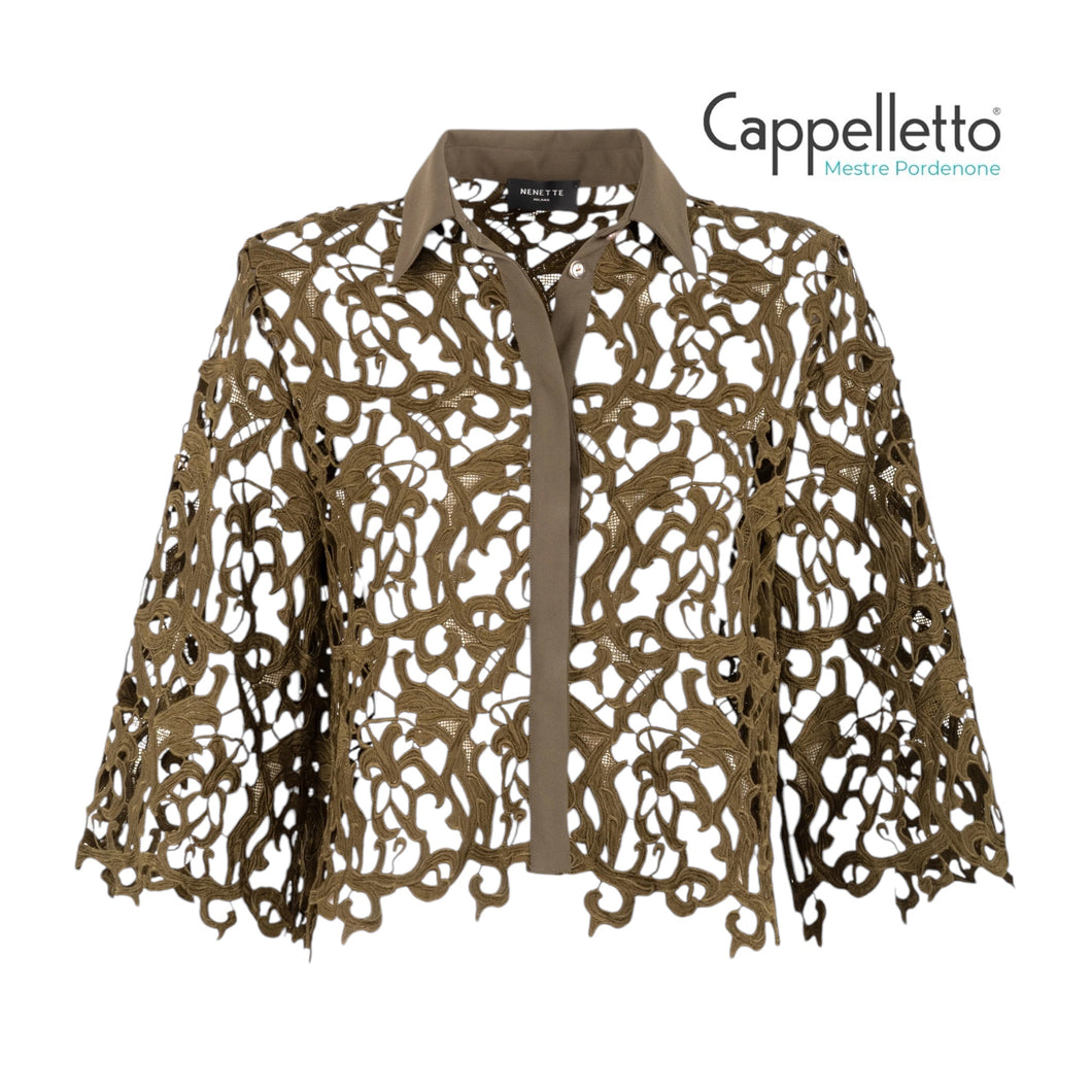 FIOCCO Camicia Cropped Tessuto Macramè Militare