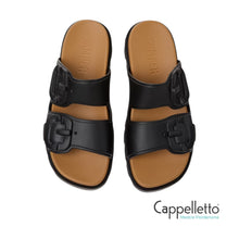 Carica l&#39;immagine nel visualizzatore di Gallery, BRUTUS Ciabatta Due Fascie in Pelle Nera Donna

