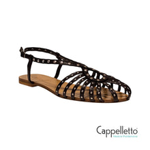 Carica l'immagine nel visualizzatore di Gallery, Sandalo Gabbietta Borchie 514 Nappa Nera

