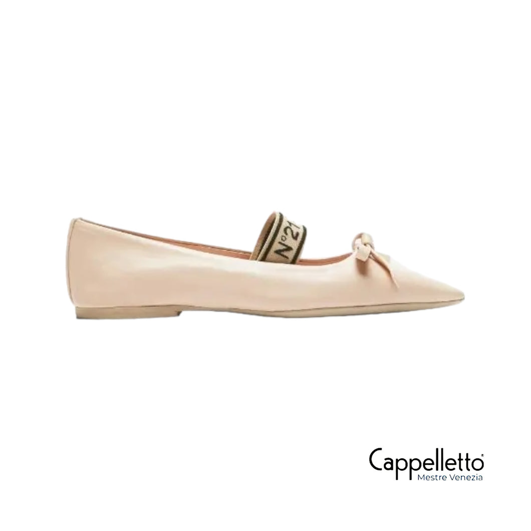 BALLERINA in Pelle con Elastico Logo Nude