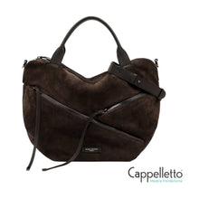 Carica l&#39;immagine nel visualizzatore di Gallery, SHANIA Borsa con Manici e Zip in Pelle Scamosciata Moka
