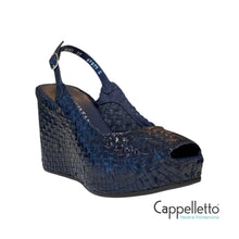 Carica l&#39;immagine nel visualizzatore di Gallery, FANCY Sandalo Zeppa in Pelle Intrecciata Blu 9835
