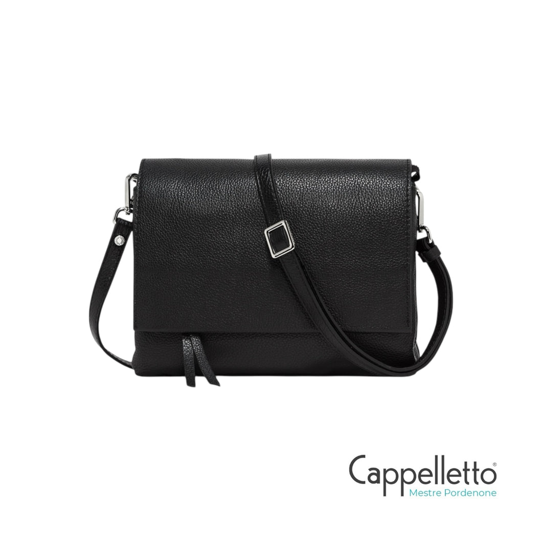 THREE Borsa in Pelle Martellata Nera