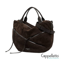 Carica l&#39;immagine nel visualizzatore di Gallery, SHANIA Borsa con Manici e Zip in Pelle Scamosciata Moka
