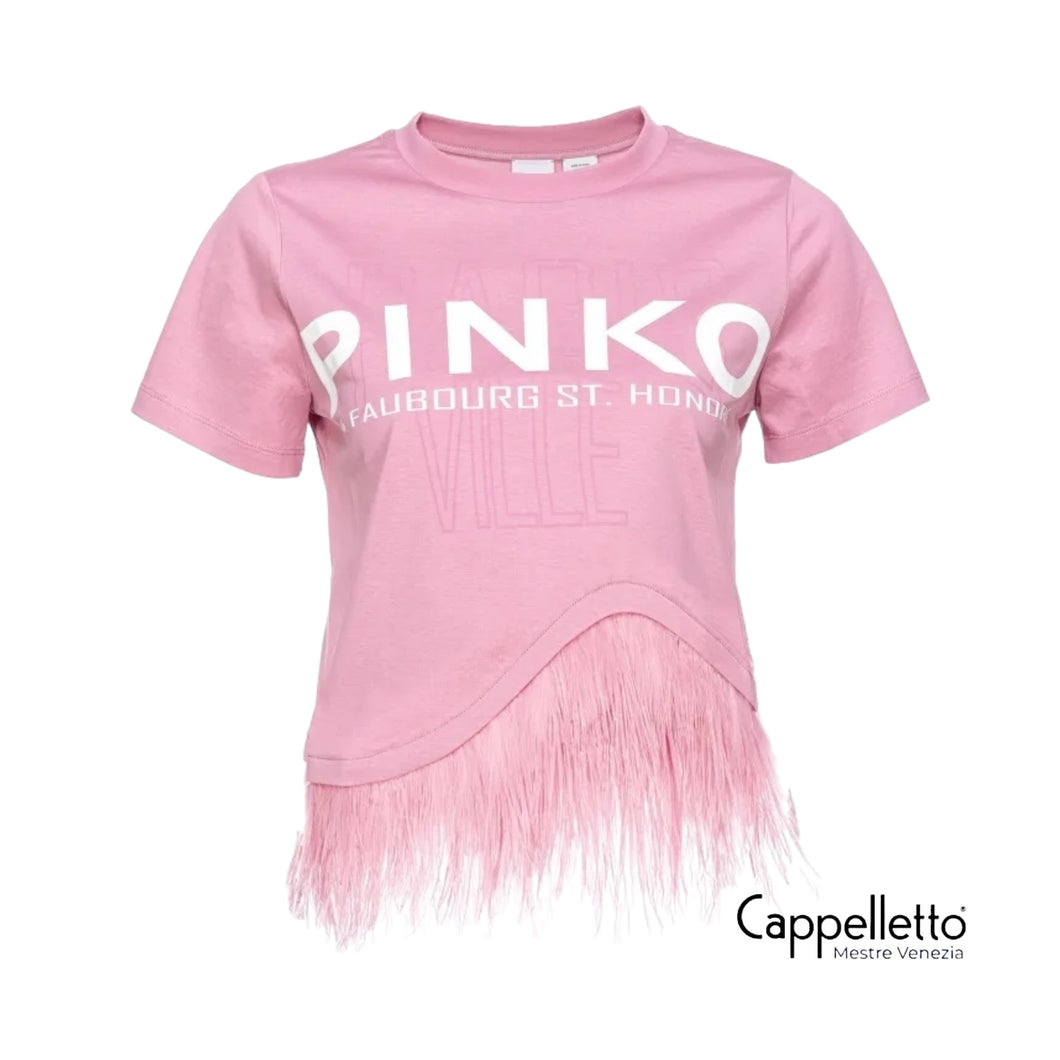 MARTIGNANO T-Shirt Pinko Cities con Piume Rosa