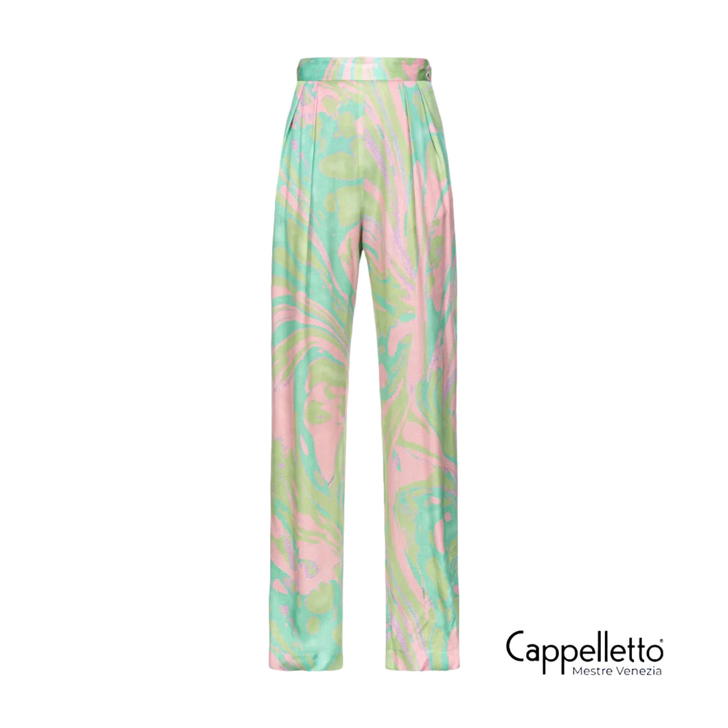 PENATI Pantalone Satin Stampa Multi Verde/Rosa